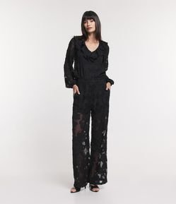 Calça Reta em Renda Com Cós Alfaiatado