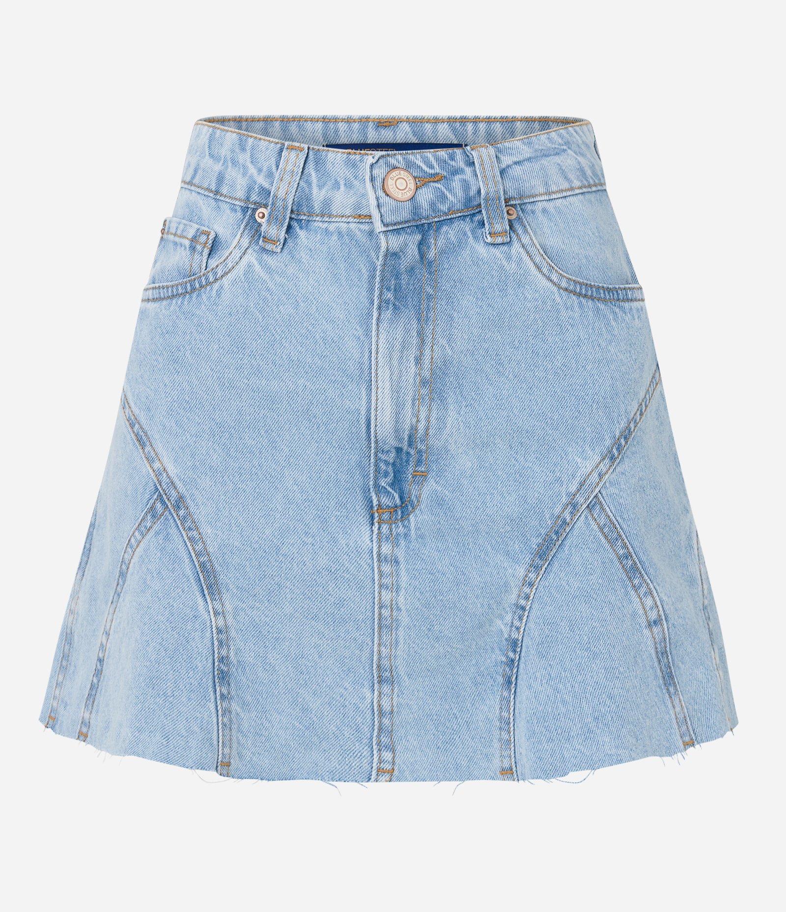 Saia Curta Jeans com Recortes e Bolsos Azul 5