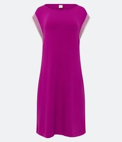 Vestido Midi em Moletinho com Cava de Tricô Listrado