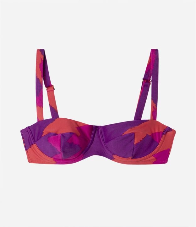 Biquíni Top Meia Taça em Poliamida com Alça Regulável e Estampa Manchas Rosa/ Roxo/ Laranja 5