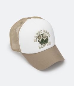 Boné Trucker com Aba Curva Telinha e Estampa Happy Mind