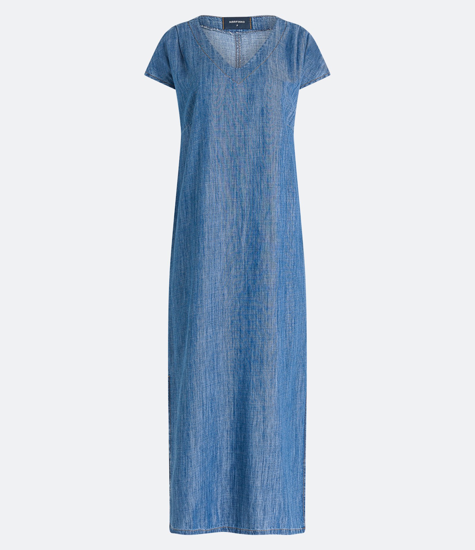 Vestido Longo T-Shirt em Jeans com Fendas Azul 5