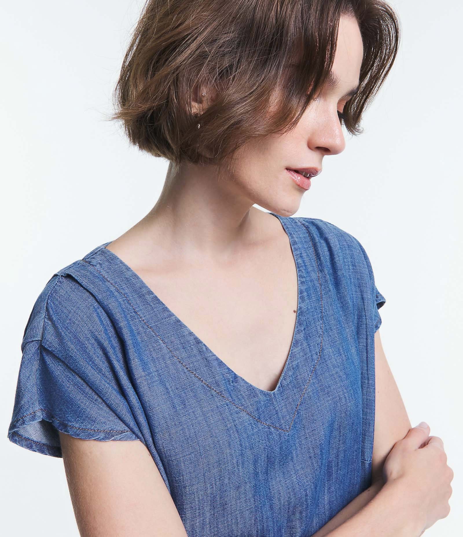 Vestido Longo T-Shirt em Jeans com Fendas Azul 2