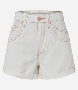 Short Mom em Sarja com Bolso Duplo e Barra Dobrada