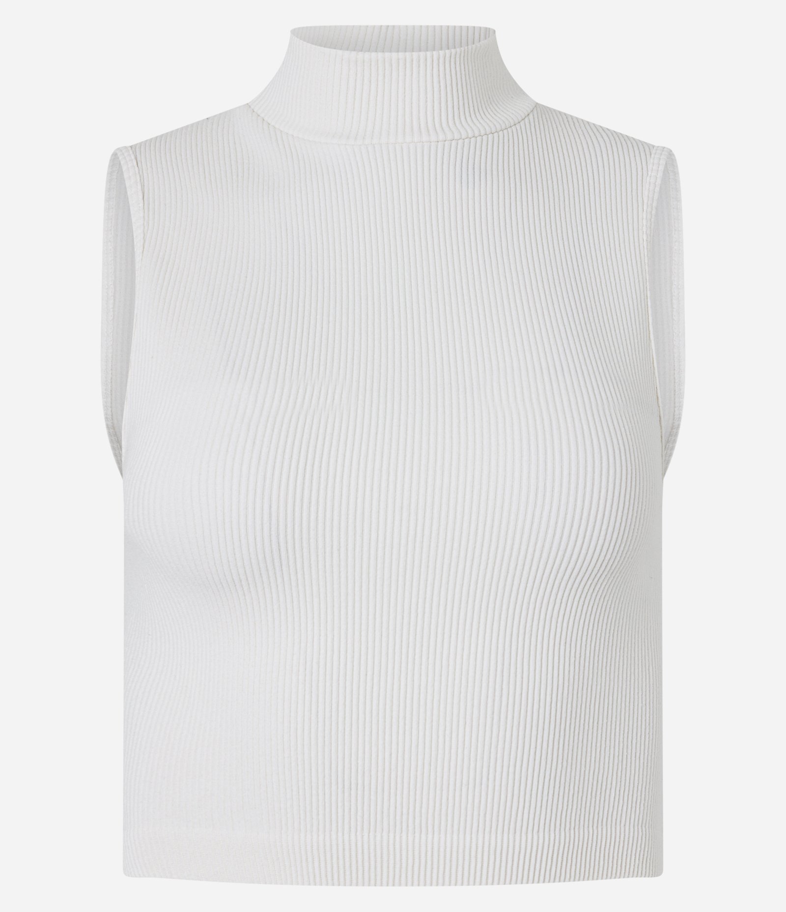 Blusa Regata em Poliamida Canelada Sem Costura e com Golinha Alta Branco 5