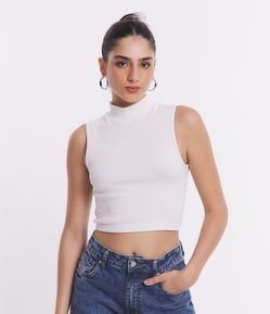 Blusa Regata em Poliamida Canelada Sem Costura e com Golinha Alta