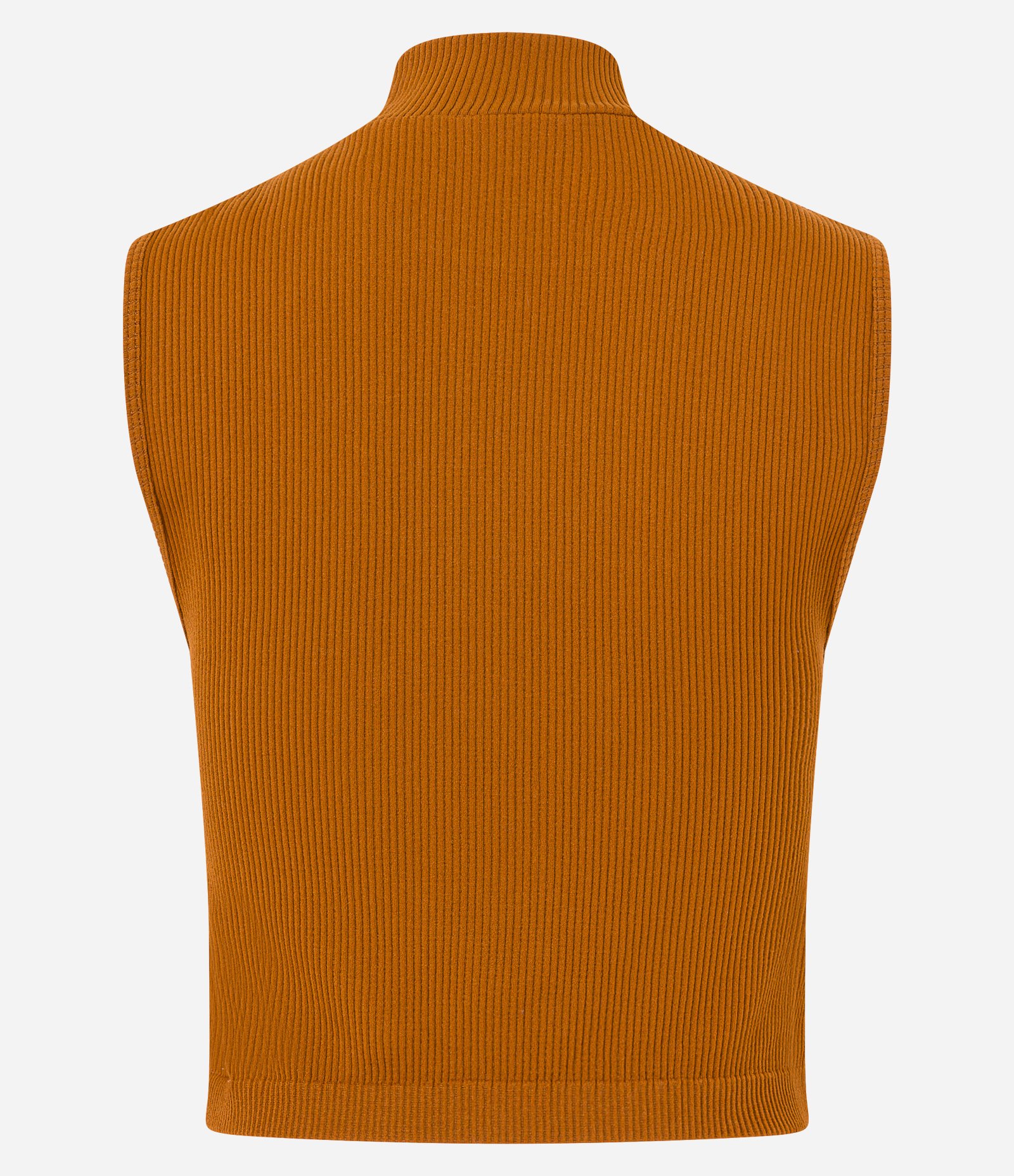 Blusa Regata em Poliamida Canelada Sem Costura e com Golinha Alta Marrom 7