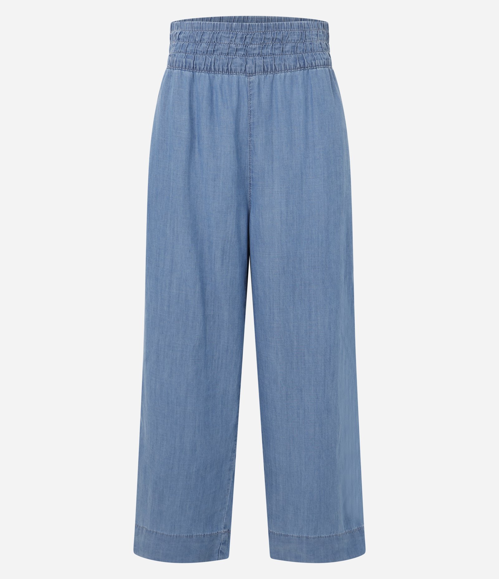 Calça Pantacourt em Liocel com Cintura Alta e Barra Larga Azul 1