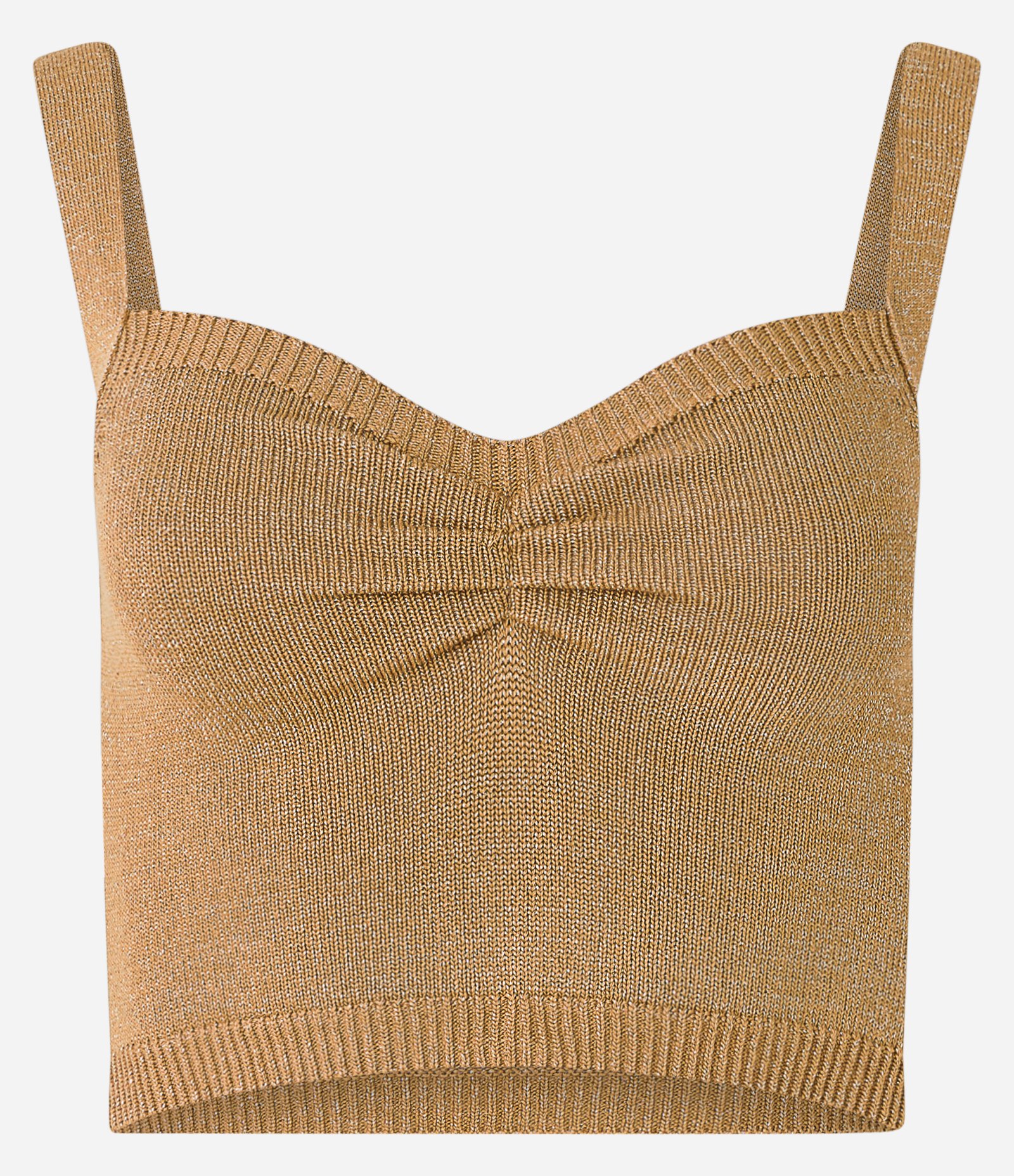Blusa Cropped em Tricô com Fio Metalizado e Franzido no Busto Dourado 4