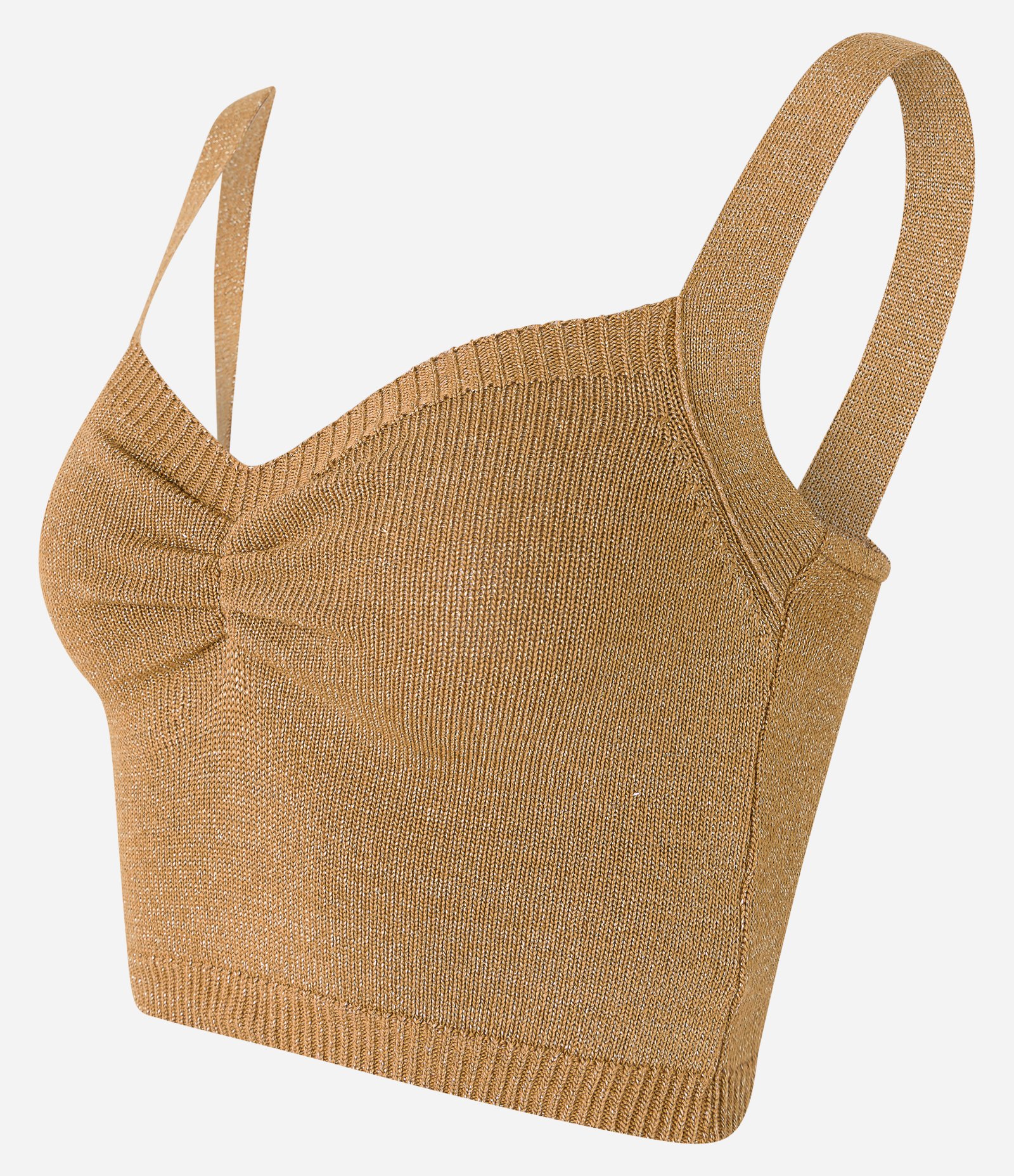 Blusa Cropped em Tricô com Fio Metalizado e Franzido no Busto Dourado 5