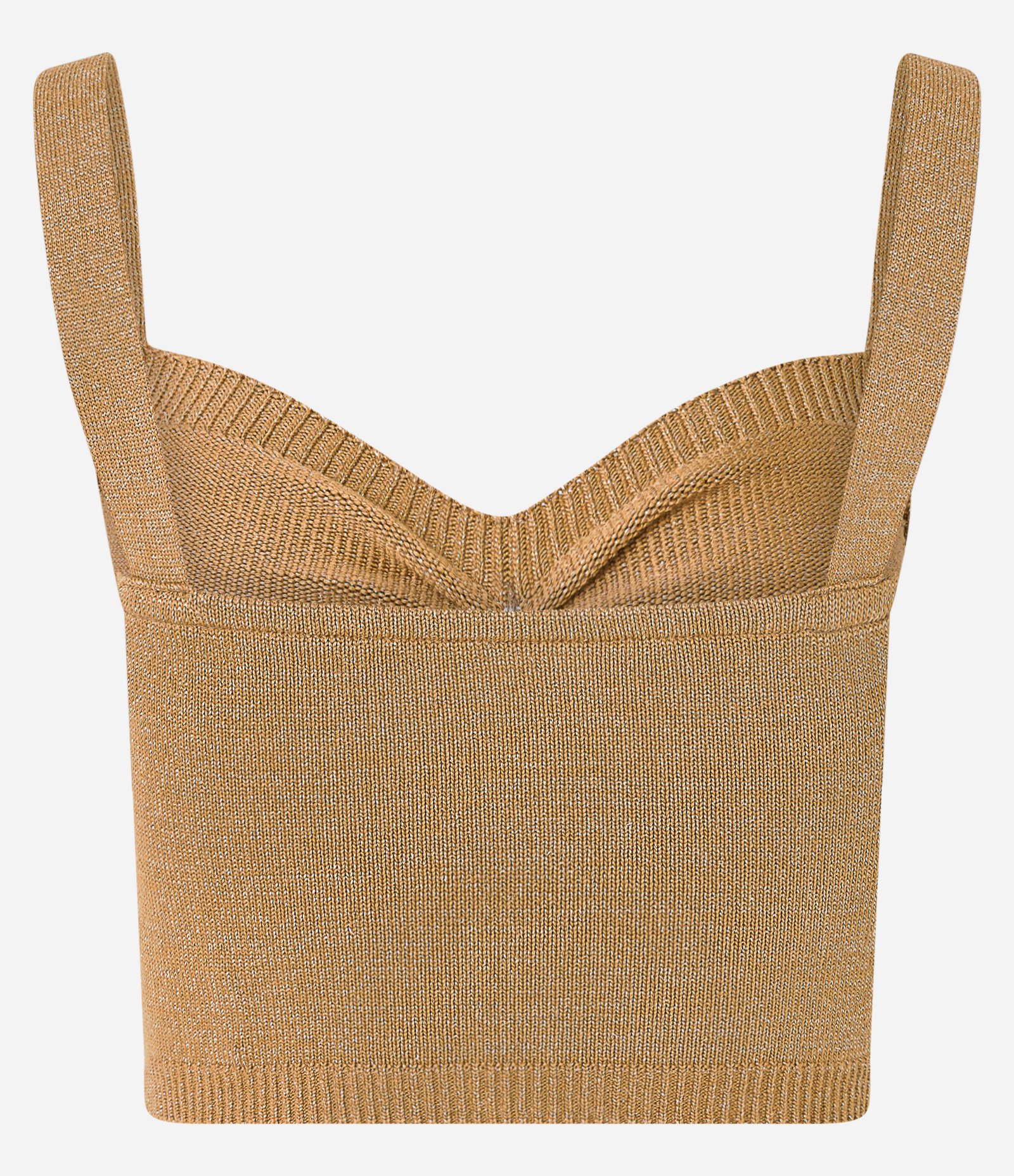 Blusa Cropped em Tricô com Fio Metalizado e Franzido no Busto Dourado 6