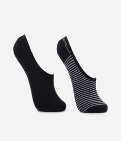 Kit 02 Pares de Meia Invisível em Algodão com Estampa Listrada e Silicone