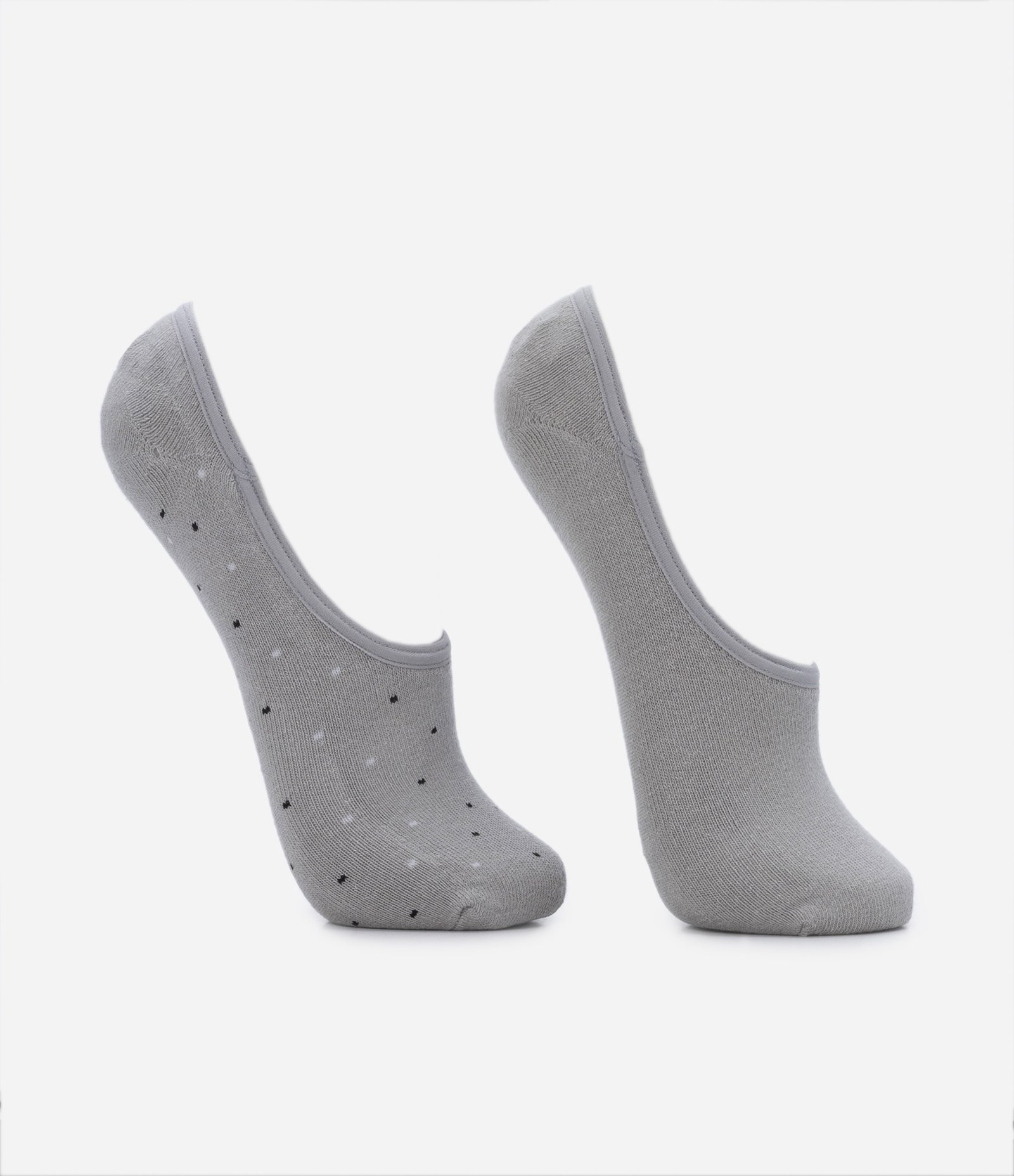 Kit 02 Pares de Meia Invisível em Algodão com Estampa Poá e Silicone Cinza 1