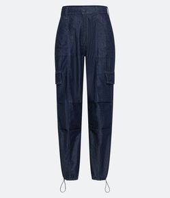Calça Parachute Cintura Alta em Jeans com Bolsos Cargo