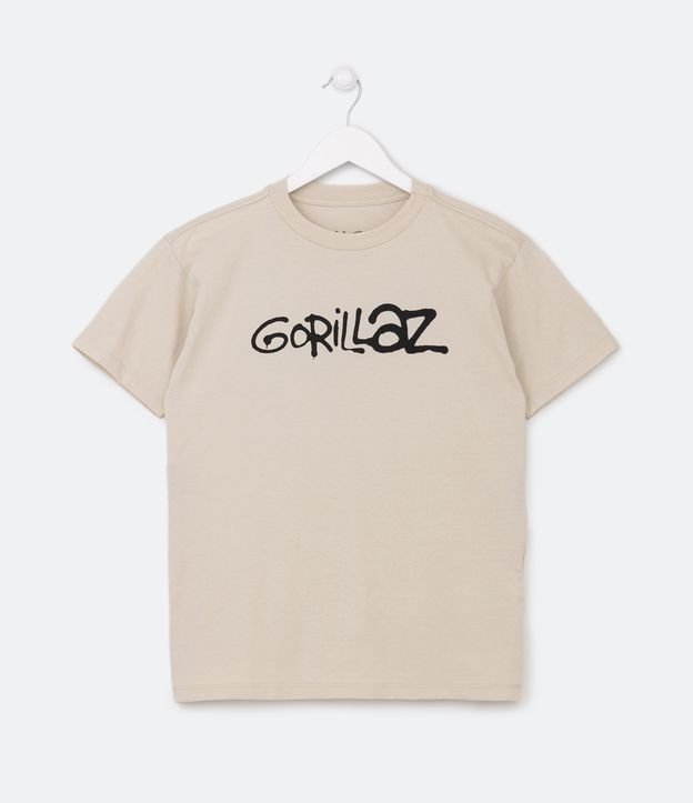 Camiseta Infantil com Estampa Frente e Costas Gorillaz - Tam 5 a 14 Anos - Cor: Bege - Tamanho: 11-12