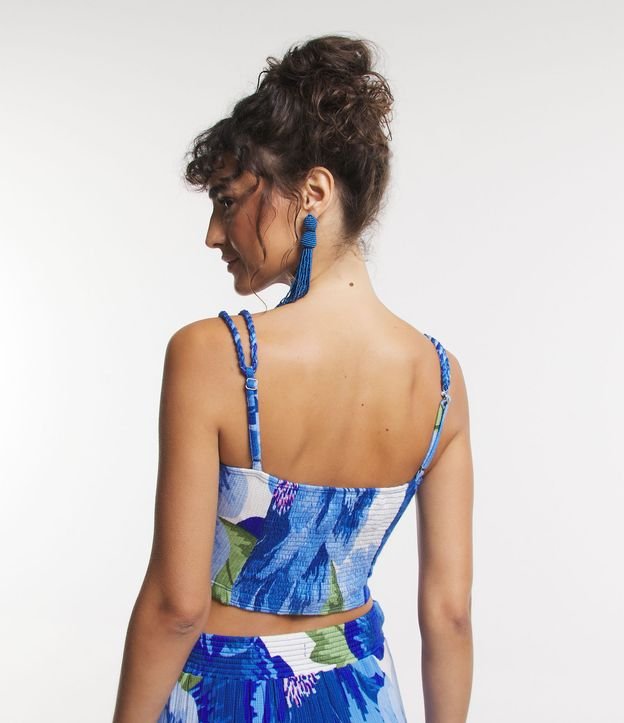 Blusa Cropped Texturizada com Decote Coração e Estampa Floral Azul 5