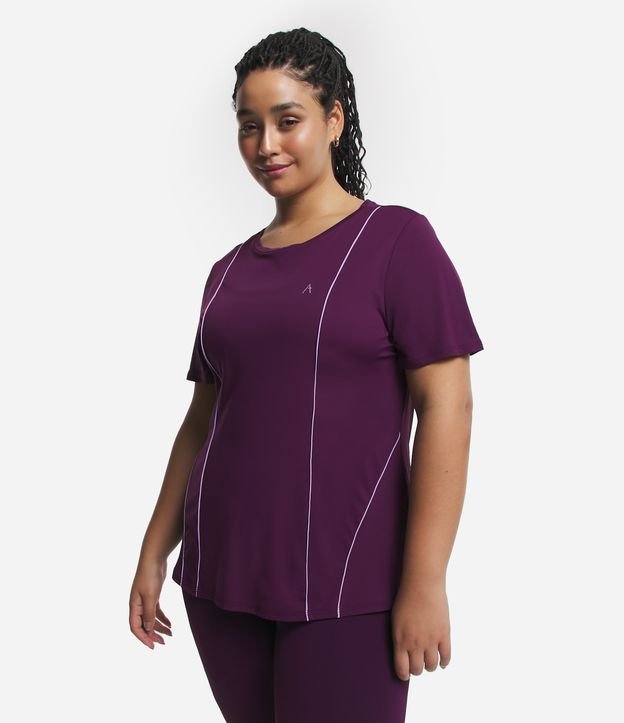Camiseta Esportiva em Poliamida com Viés Contrastante Curve & Plus Size