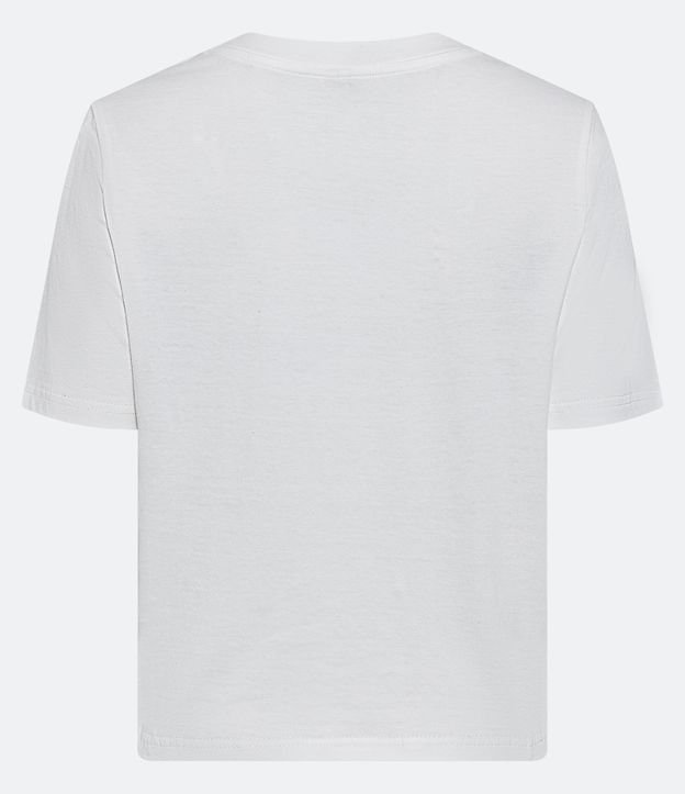 Blusa T-shirt em Meia Malha com Pedrinhas Aplicadas em Formato de Flor Branco 7