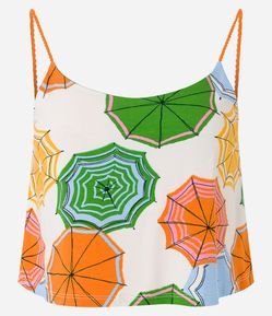 Blusa de Alça em Viscose com Estampa de Sombrinhas