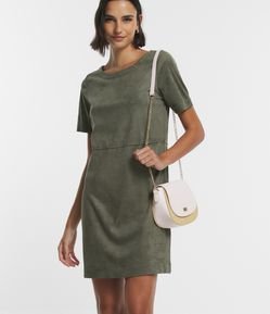 Vestido em Suede com Recortes e Fechamento em Zíper nas Costas
