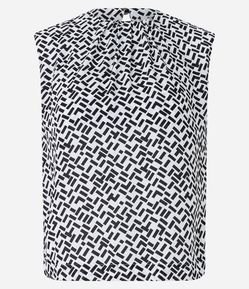 Blusa Sem Manga em Crepe com Estampa Geométrica