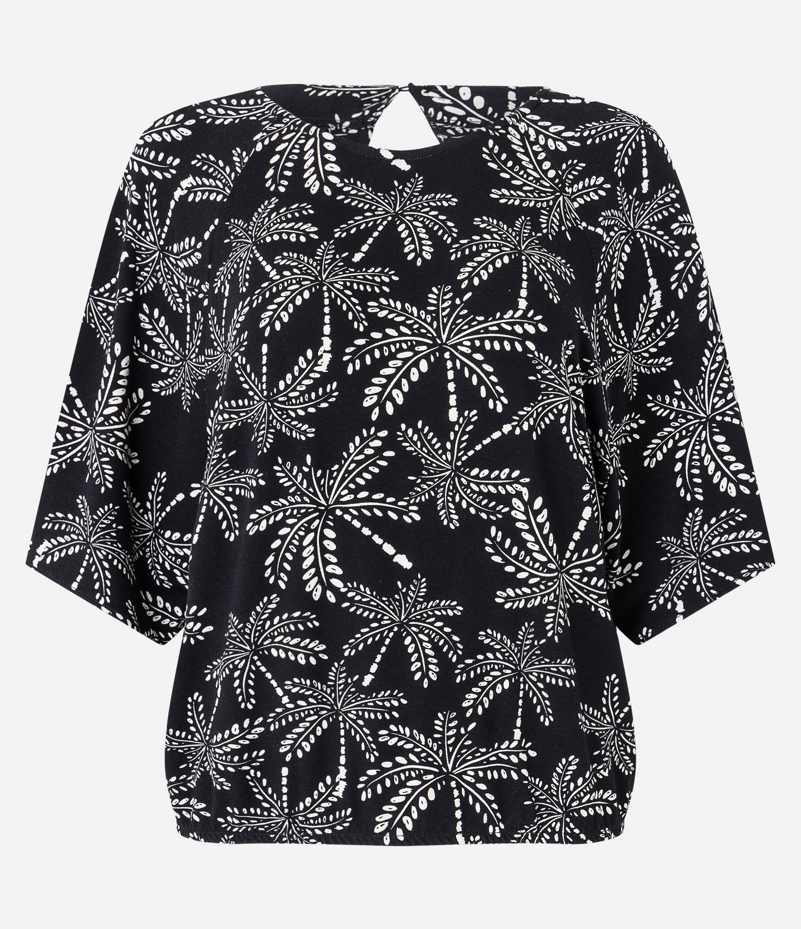 Blusa Manga Curta em Viscose com Decote Canoa e Folhagens Estampadas Azul Escuro 7