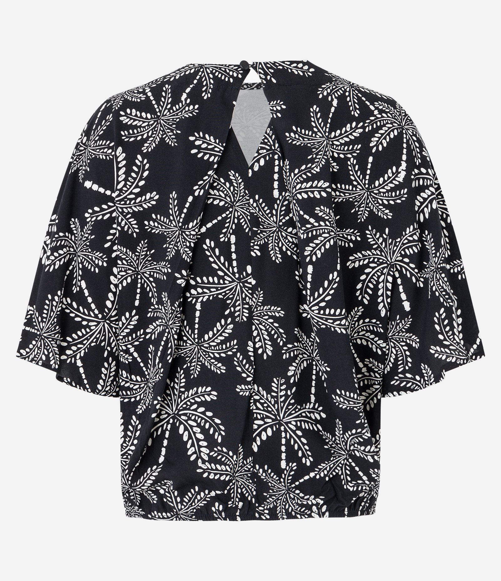 Blusa Manga Curta em Viscose com Decote Canoa e Folhagens Estampadas Azul Escuro 8