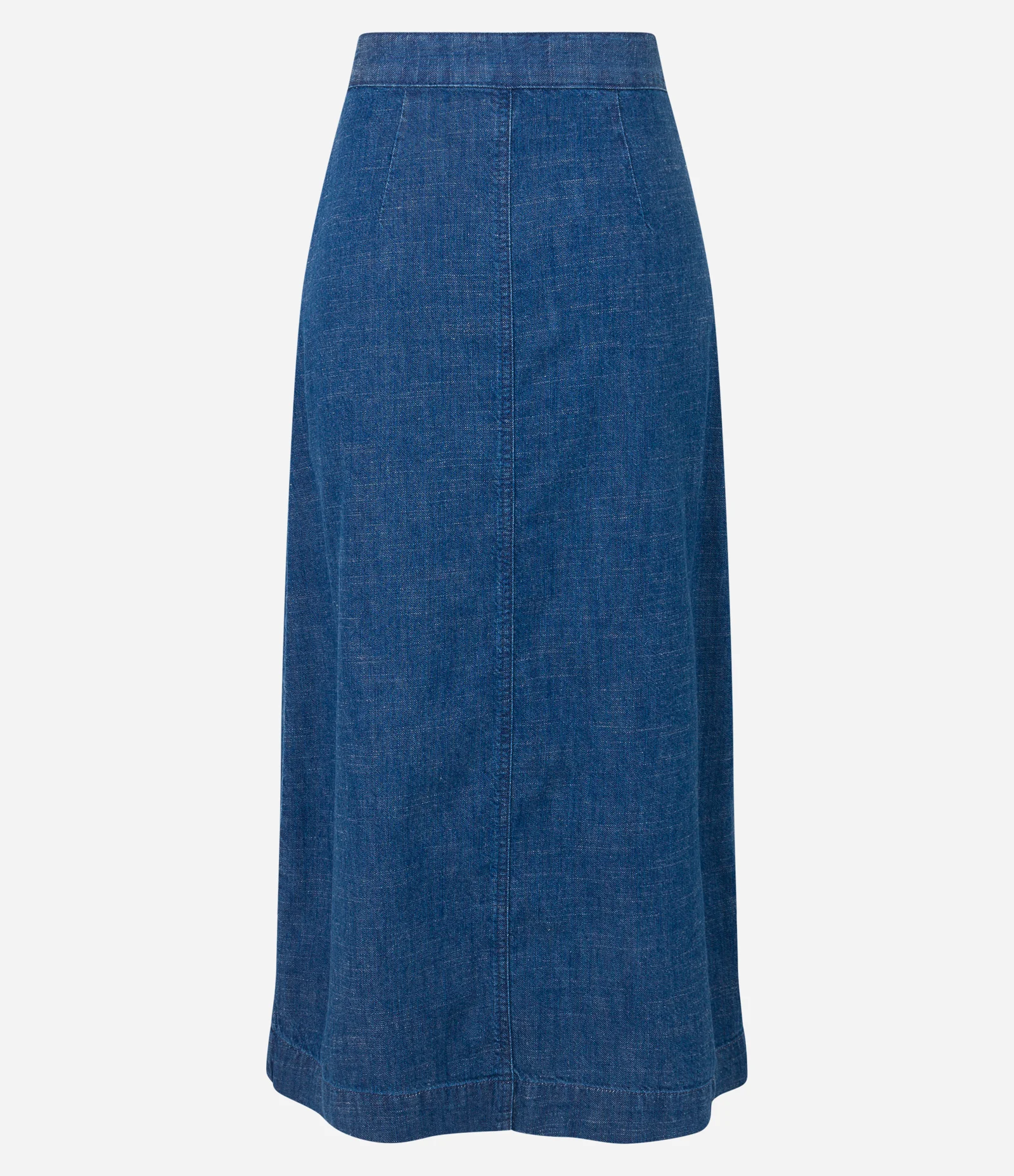 Saia Midi Envelope em Jeans com Botão Diferenciado no Cós Azul Escuro 2