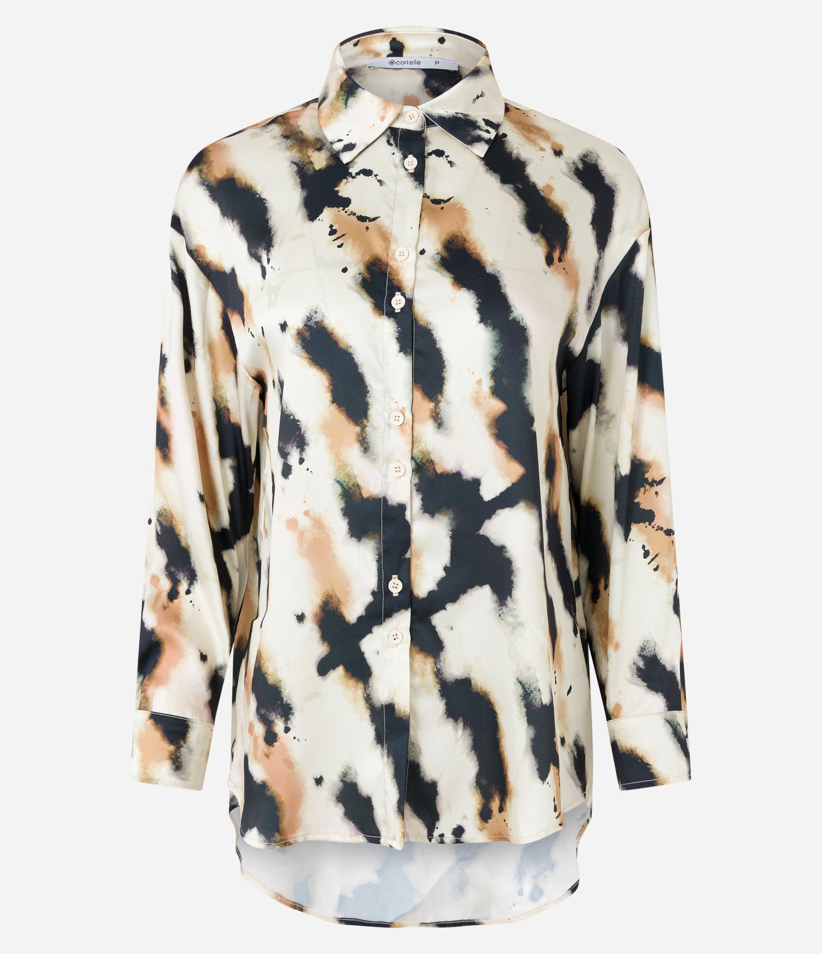 Camisa Acetinada com Estampa Abstrata Manchada Off White 5