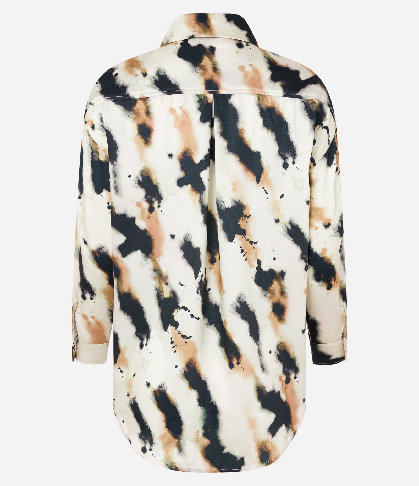 Camisa Acetinada com Estampa Abstrata Manchada Off White 6