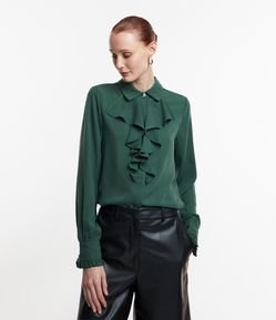 Camisa em Crepe com Gola de Babado Jabô