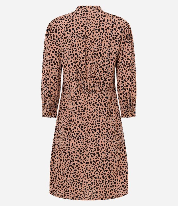 Vestido Chemise em Viscose com Manga Bufante e Estampa Animal Print Onça Marrom 7