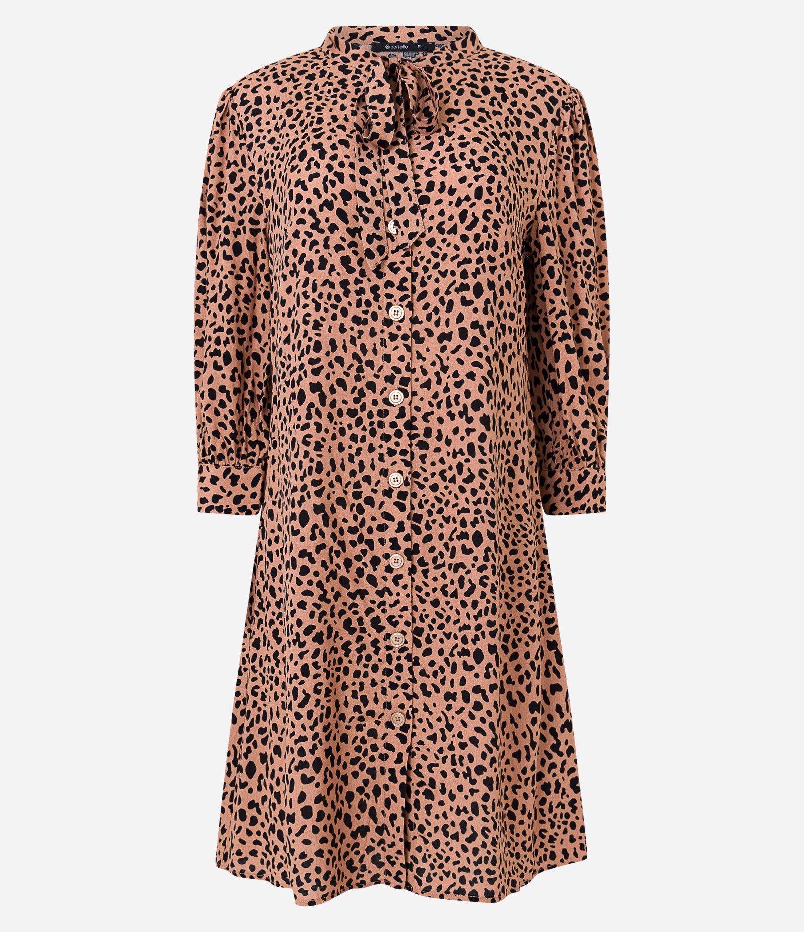Vestido Chemise em Viscose com Manga Bufante e Estampa Animal Print Onça Marrom 6