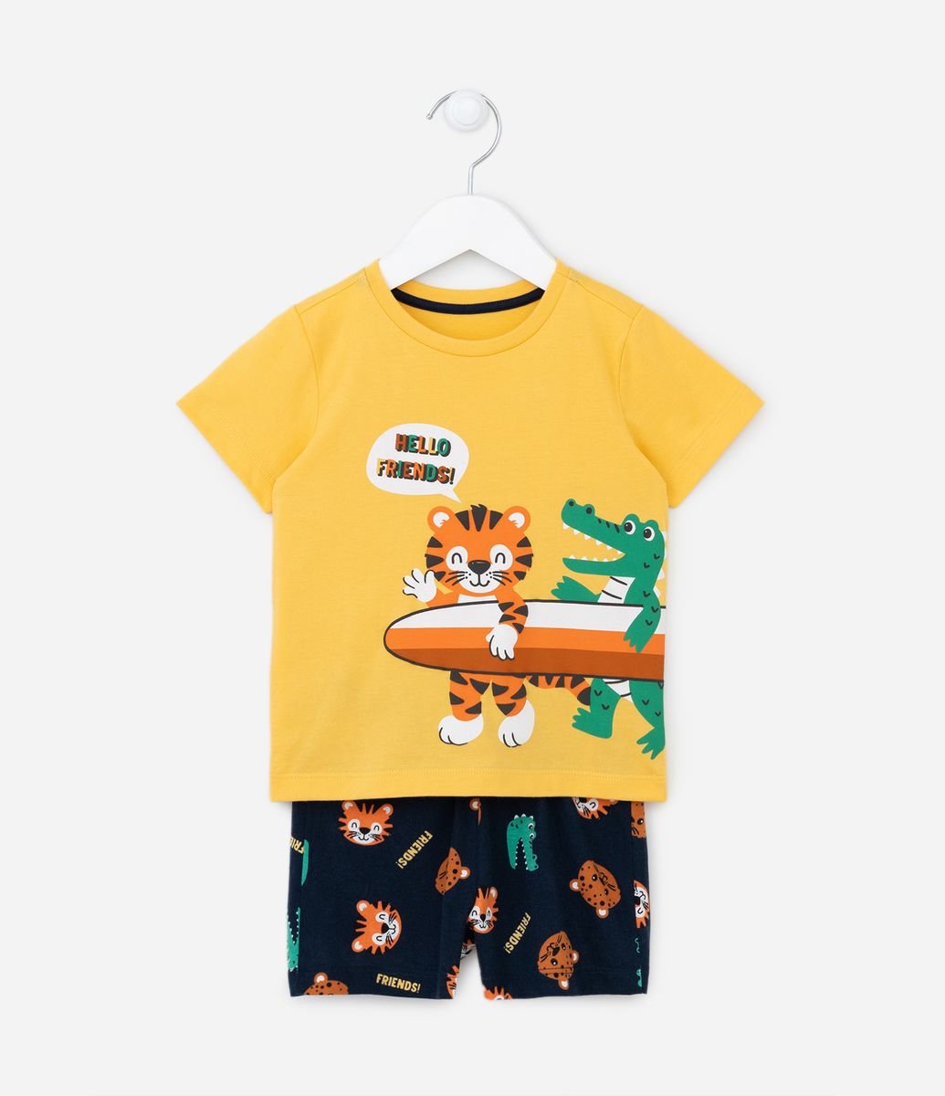 Pijama Infantil Masculino Prancha Surf Marrom