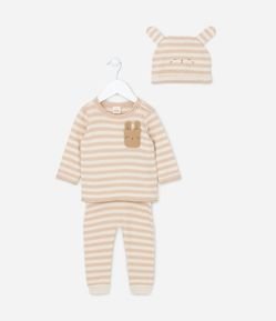 Conjunto Infantil em Tricô com Bolsinho - Tam RN a 9 meses