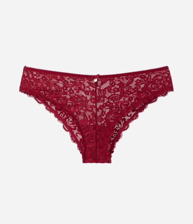 Calcinha Biquíni em Renda Floral com Leve Transparência Vermelho 5