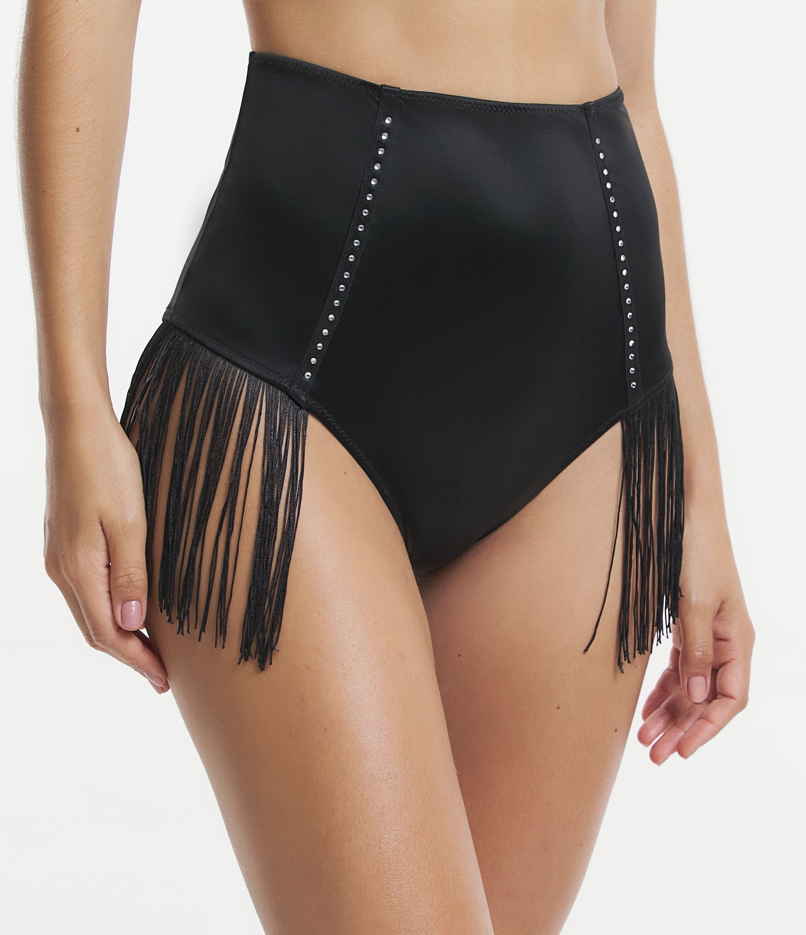Calcinha Alta em Microfibra com Strass e Franjas 1