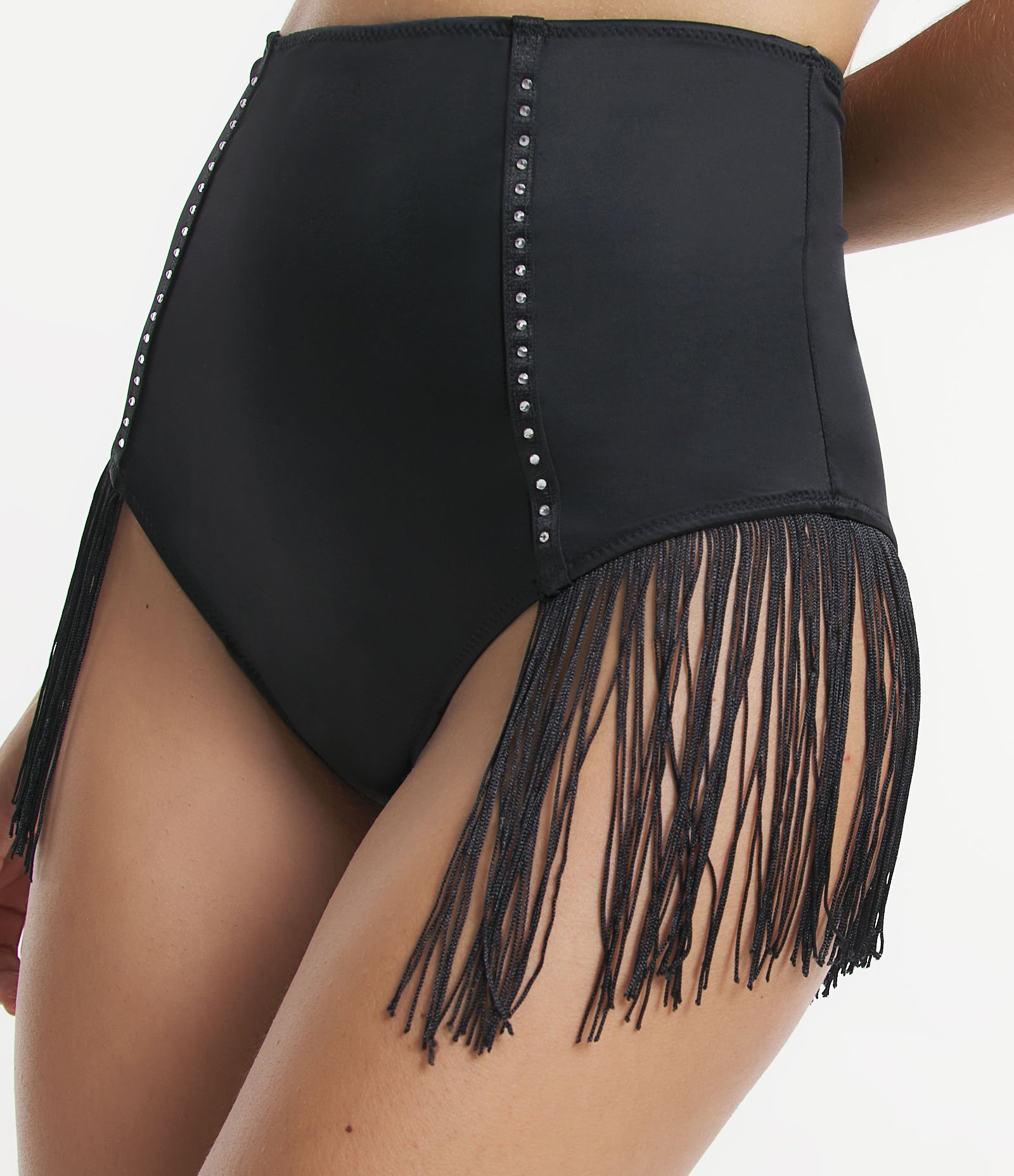 Calcinha Alta em Microfibra com Strass e Franjas 3