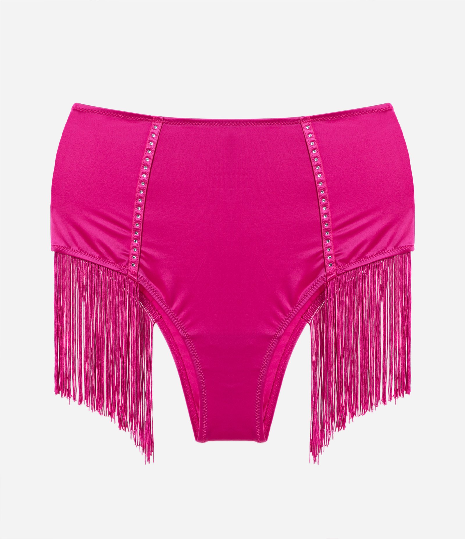 Calcinha Alta em Microfibra com Strass e Franjas Rosa 5
