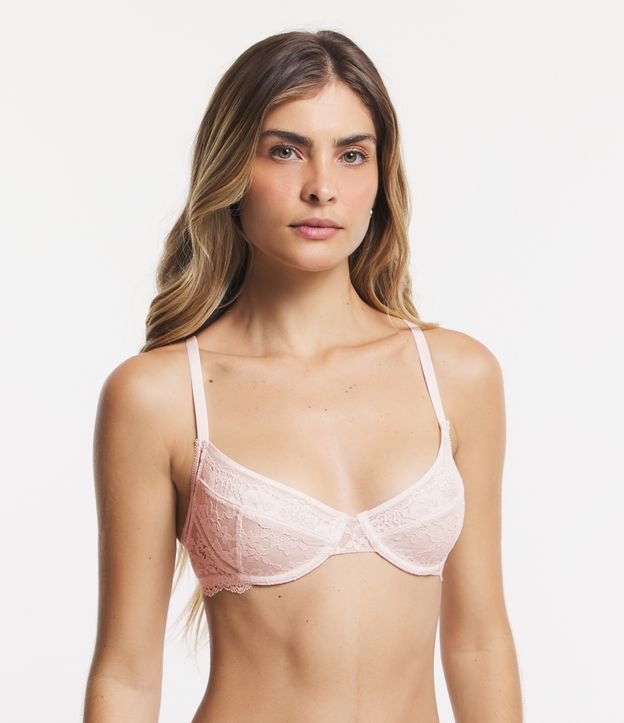 Sutiã Sem Bojo e Com Aro em Renda Floral com Alça Regulável