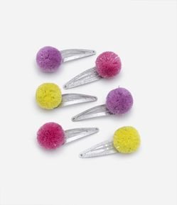 Kit 06 Presilhas de Cabelo Infantil com Pompom Brilhoso - Tam U