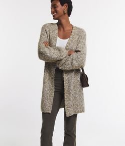 Cardigan Alongado em Tricô com Fio Metalizado