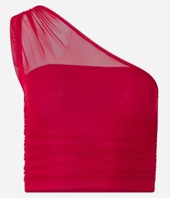 Blusa Cropped em Tule Ombro Só com Franzidinho