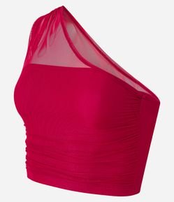 Blusa Cropped em Tule Ombro Só com Franzidinho