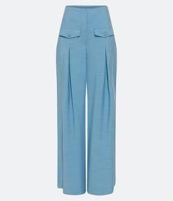 Calça Pantalona Cintura Alta em Flamê com Lapelas e Pregas