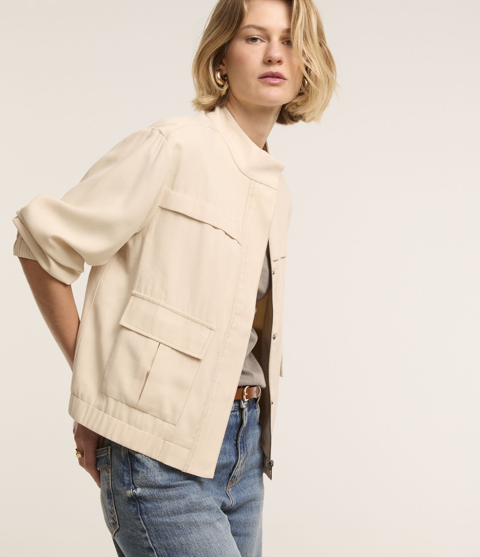 Jaqueta Bomber em Viscose com Bolsos Lapela e Pespontos Contrastantes Off White 3