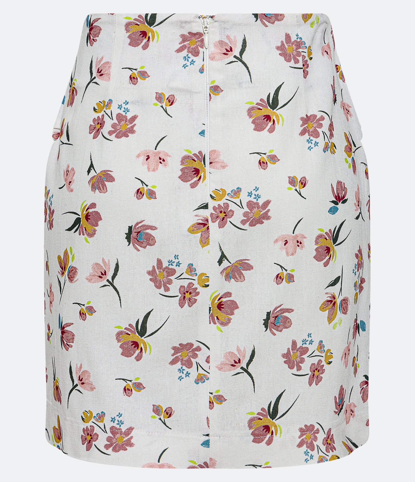 Saia Curta em Linho com Faixa e Flores Estampadas Off White 2