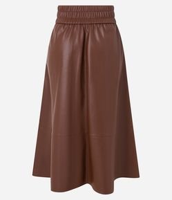 Saia Midi em Material Sintético com Elástico no Cós