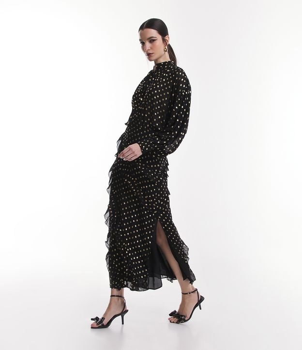 Saia Reta em Chiffon com Babadinhos e Fenda