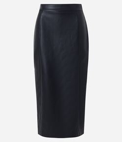 Saia Lápis Midi em Material Sintético com Fenda